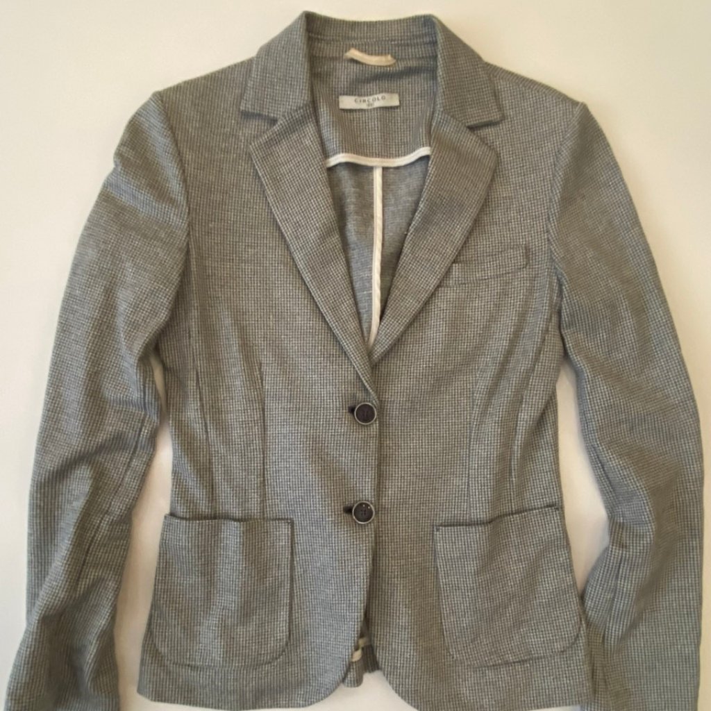 Mini-Houndstooth Size 38 Black-And-White Circolo Cotton-Linen Blazer!